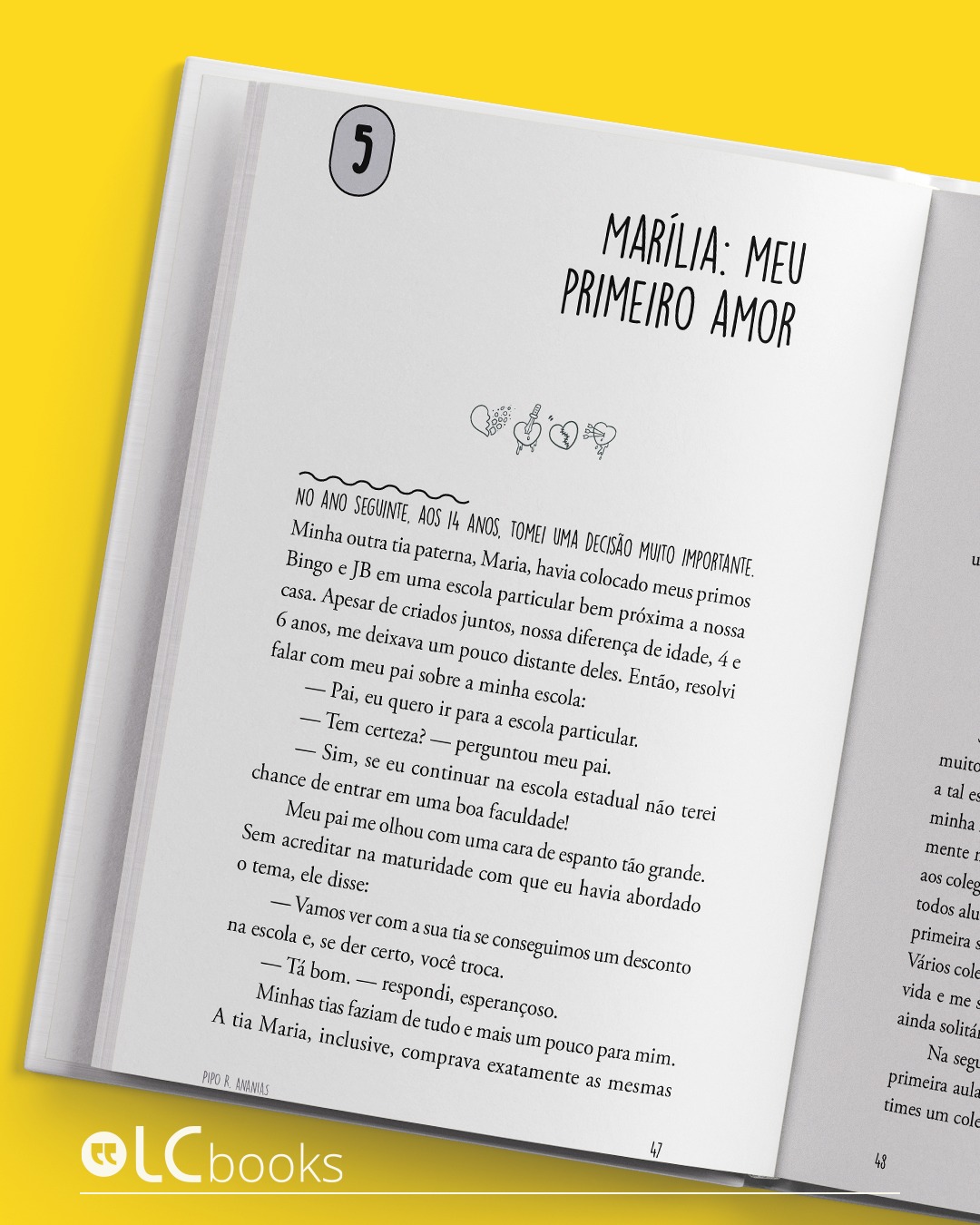 Mockup do livro Os Homens Não Conhecem o Amor aberto mostrando capítulo interno
