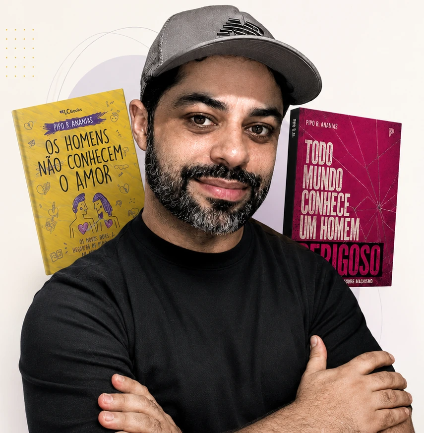 Pipo R. Ananias com as capas de Os Homens Não Conhecem o Amor e Todo Mundo Conhece um Homem Perigoso